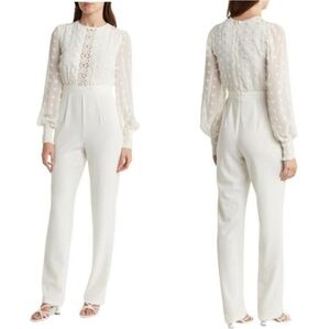 Rinata Swiss Dot Long Sleeve Jumpsuit Love By Design White Boho Romper Ivory M
